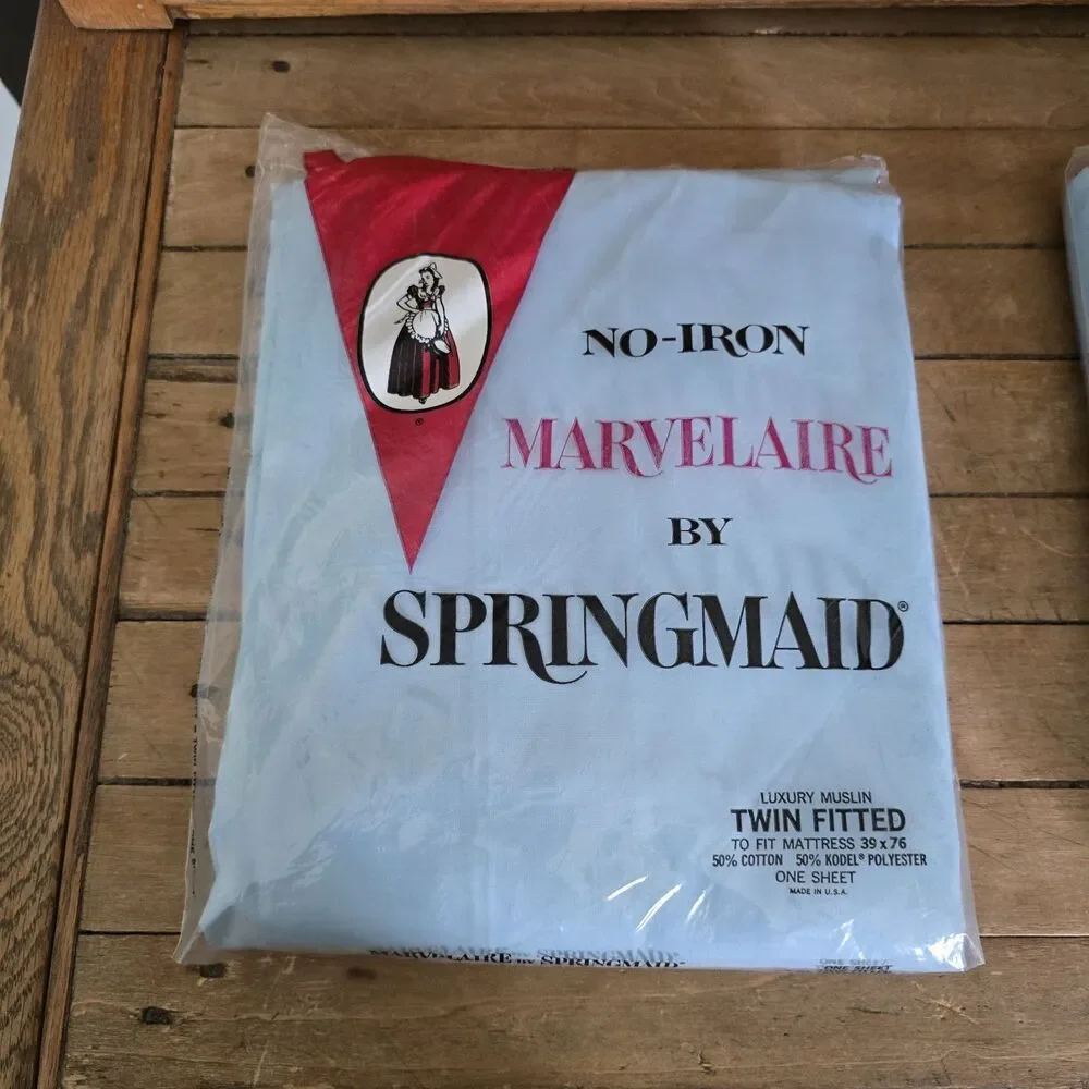 Vintage Marvelaire Springmaid Twin Light Blue Sheet Set Pillowcases No Iron USA